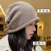 Шапка-бини женская осенне-зимняя, подчеркивающая лицо, маленькая облегающая голову, теплая шапка, большой обхват головы, на шнурке, гофрированная вязаная шерстяная шапка