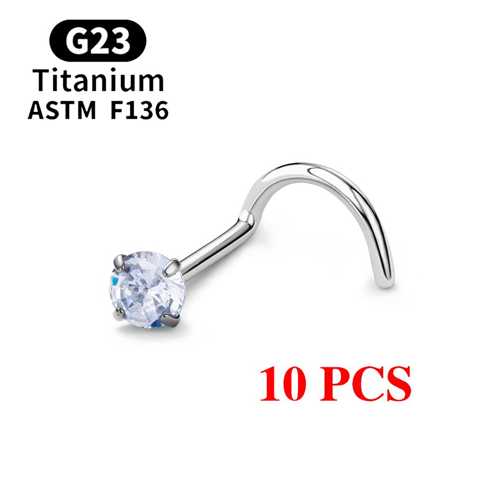 1/10 ШТ. ASTM F136 G23 Титановый Пирсинг Носа Гвоздик 20G L-образной Формы Носовые Гвоздики с Цирконием 2-3 мм Кольца для Носа Пирсинг Ноздрей Украшения