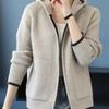 Женское осеннее вязаное шерстяное пальто с капюшоном на молнии, свободный короткий кардиган, топы с длинным рукавом