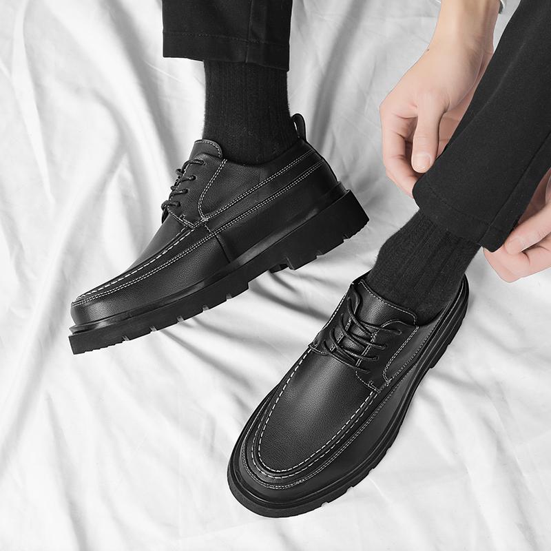 Модные классические черные универсальные мужские туфли на толстой подошве в корейском стиле для офиса, вечеринки, отдыха на природе, прогулок, мужские нескользящие туфли