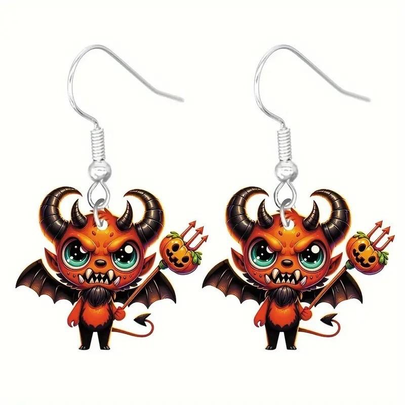 Halloween Earrings Themed Featuring Each Cat Demon Pumpkin And Skull Pattern
