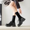 Platform Shoes Women's Thick Bottom New Black Patent Leather 6CM Height Increase All-match Lace-up Casual British Single Shoes