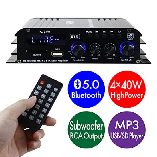 Surround Amplifier 4 X 40W RCA Subwoofer General Purpose Small Amplifier Card Playback Compatible with Bluetooth Compact Body Channel Sound Control