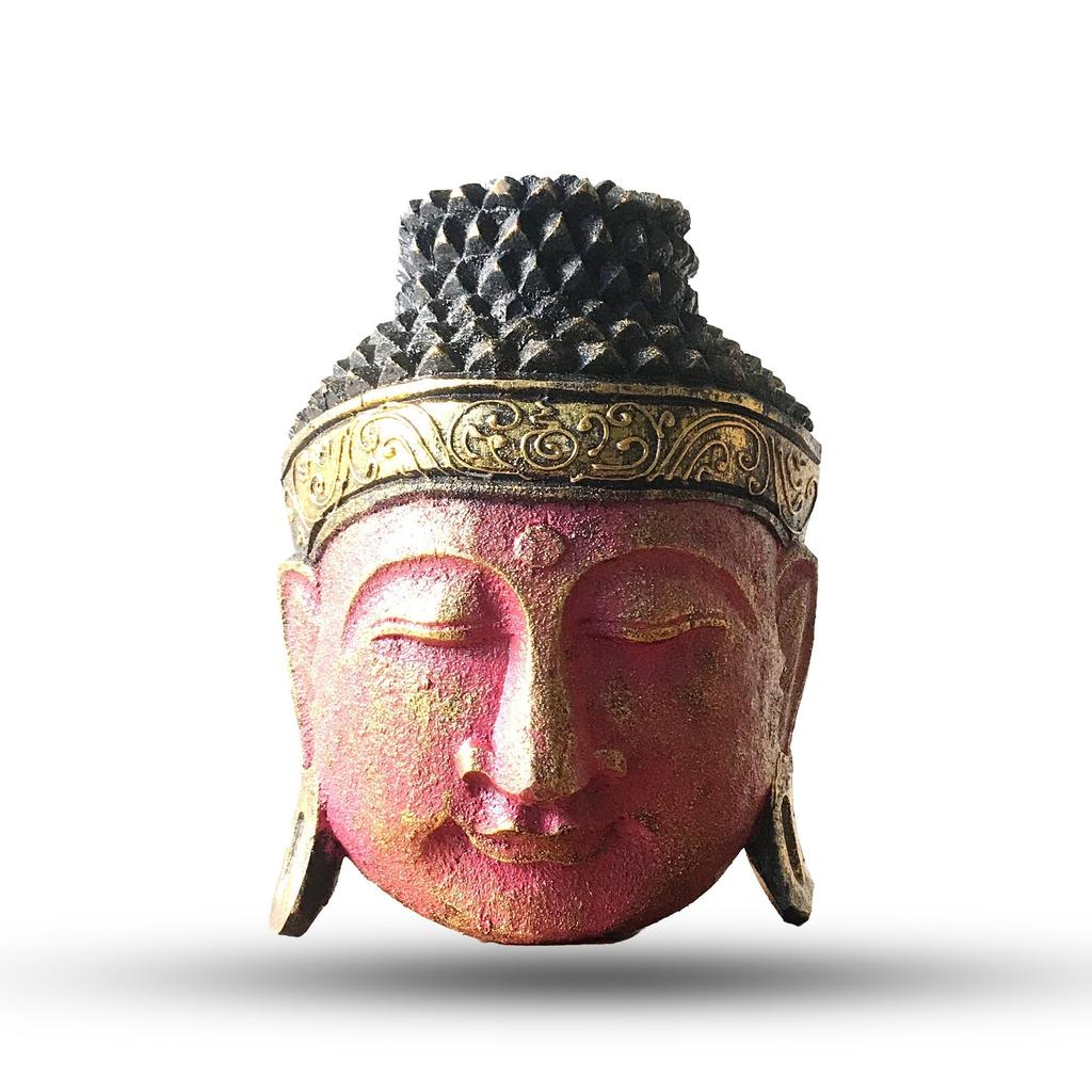 Buddha Head Statue Wooden Red Shine Finish 25cm