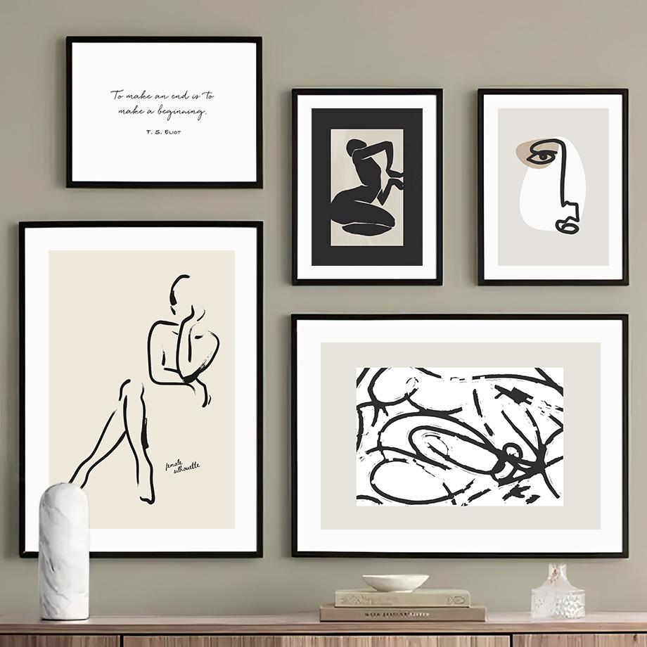 Wall Art Canvas Painting Black White Line Face Body Abstract Nordic Posters And Prints Wall Pictures For Living Room Decoration