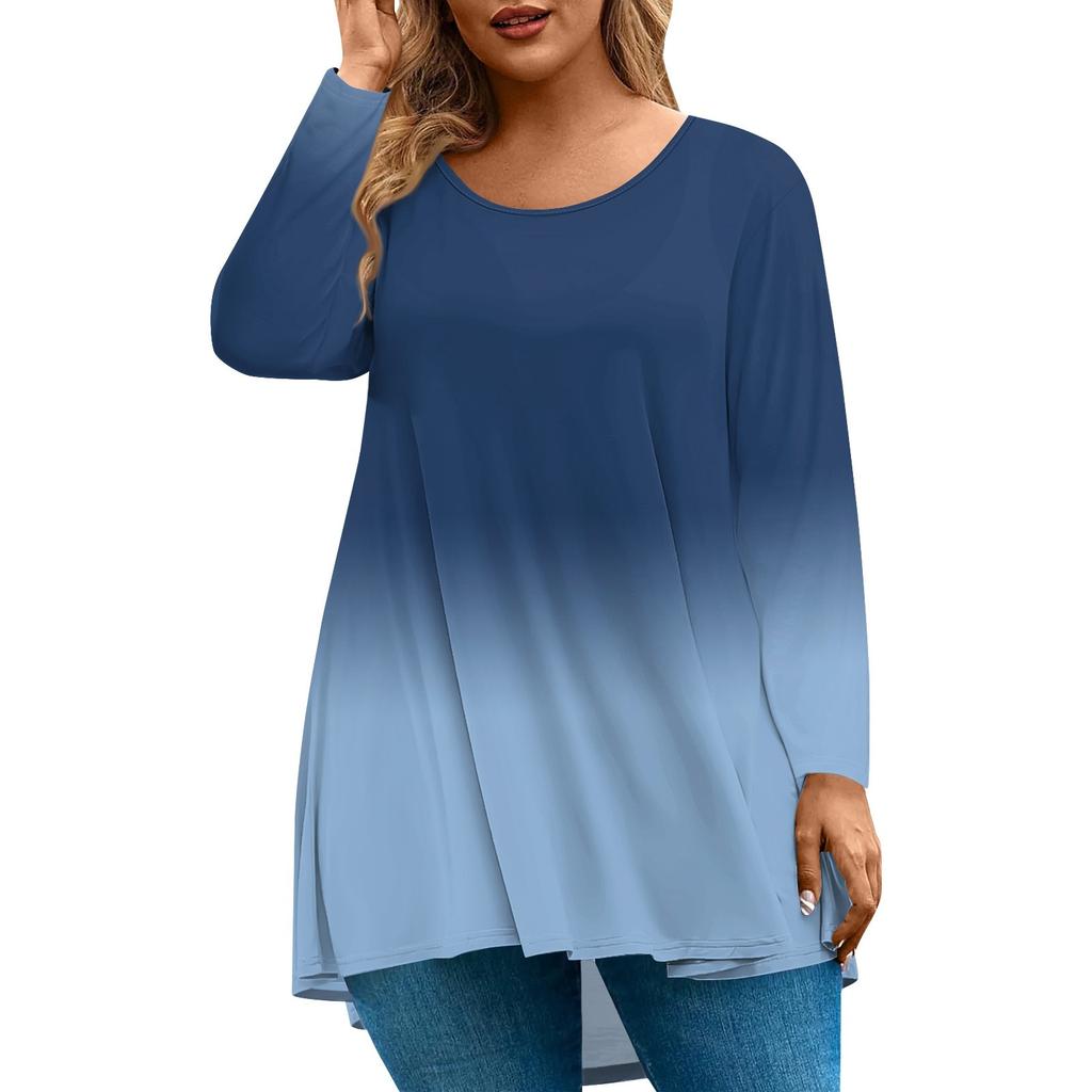 Women's Fashion Large Size Round Neck Long Sleeve Casual Print Loose Pullover Top