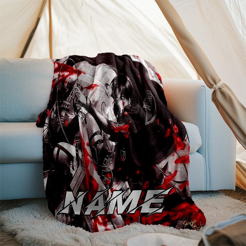 Personalized Custom Name Blanket - Attack on Titan Print Design,Blanket for Sofa,Bed,Travel,Camping - Soft and Warm, Great Gift