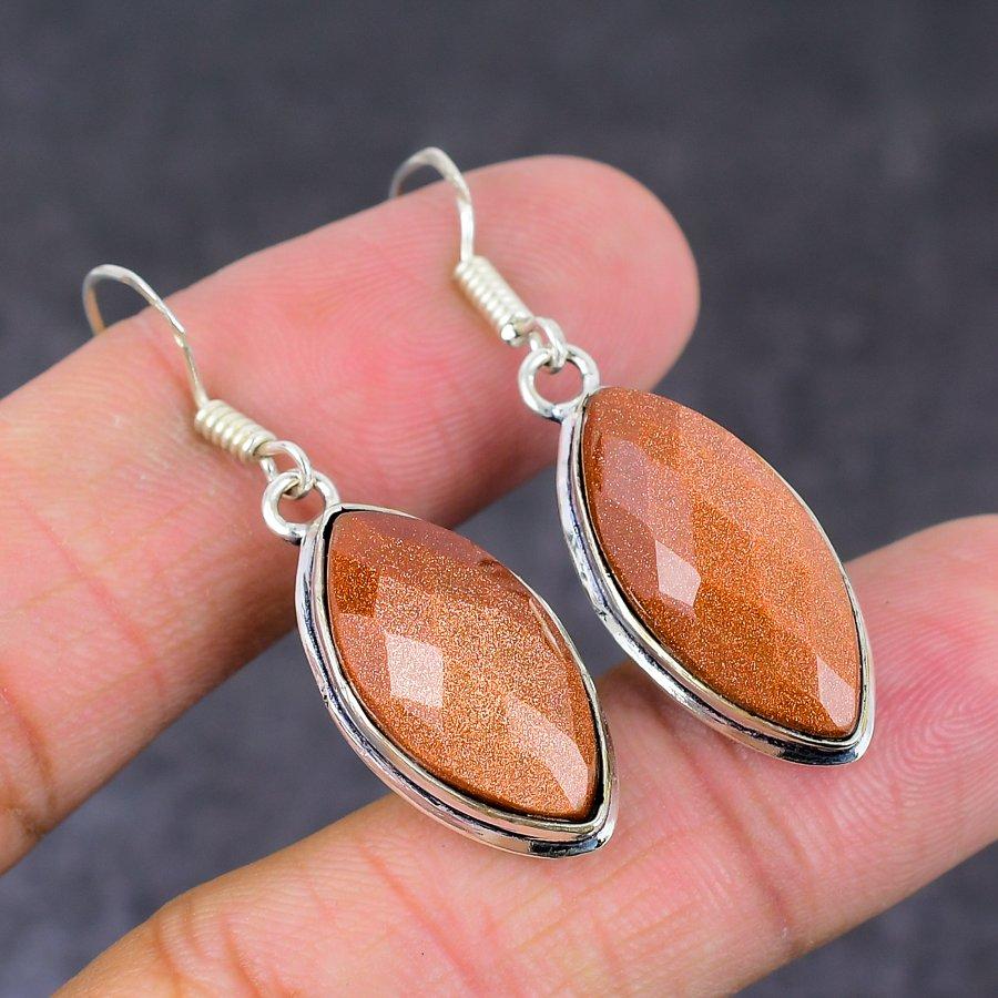 Red Sunstone Gemstone 925 Sterling Silver Gift Jewelry Earring 1.89"