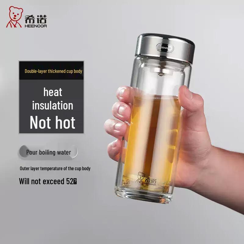 Heenoor XN-L608 Portable Double-Layer Glass Tea Infuser Mug
