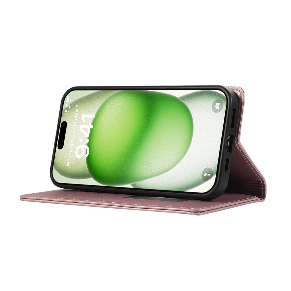 For iPhone 16 Pro Case RFID Blocking Wallet Stand Rhombus Leather Phone Cover with Wrist Strap