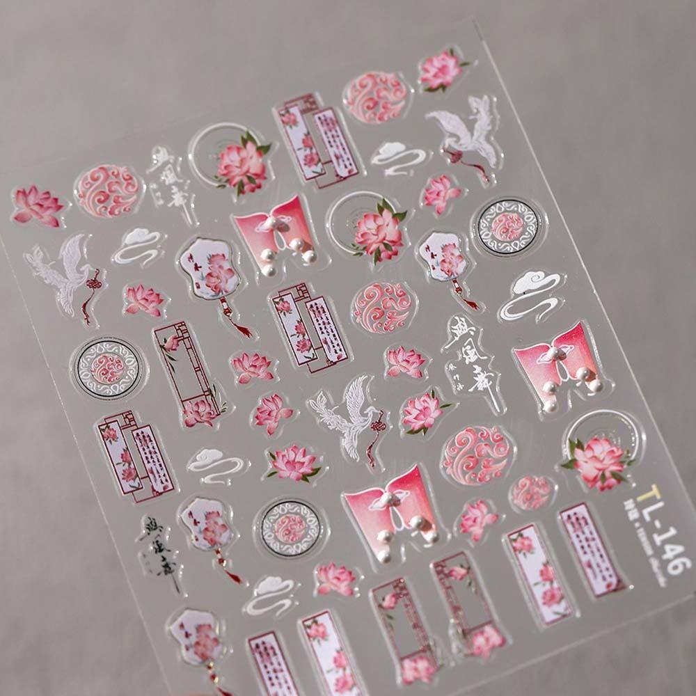 Наклейки для ногтей с китайскими цветами и жемчугом, бамбуковые листья, китайские украшения для ногтей, леди