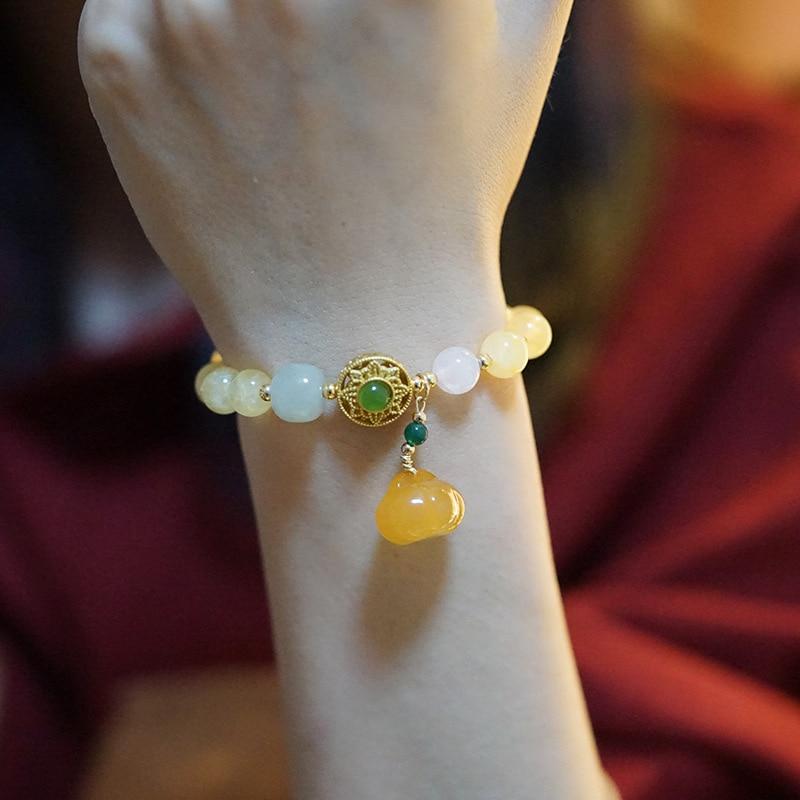 Новое поступление тыквы винтажный натуральный хетиан нефрит/цитрин/халцедон бусины браслеты нити женские ювелирные украшения аксессуары YBR397