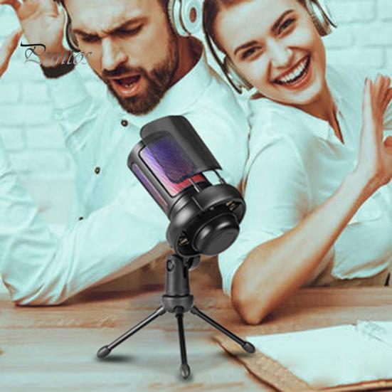 Игровой микрофон со штативом, шумоподавление, RGB-подсветка, дизайн, регулировка усиления, универсальный USB-микрофон с функцией Plug-Play