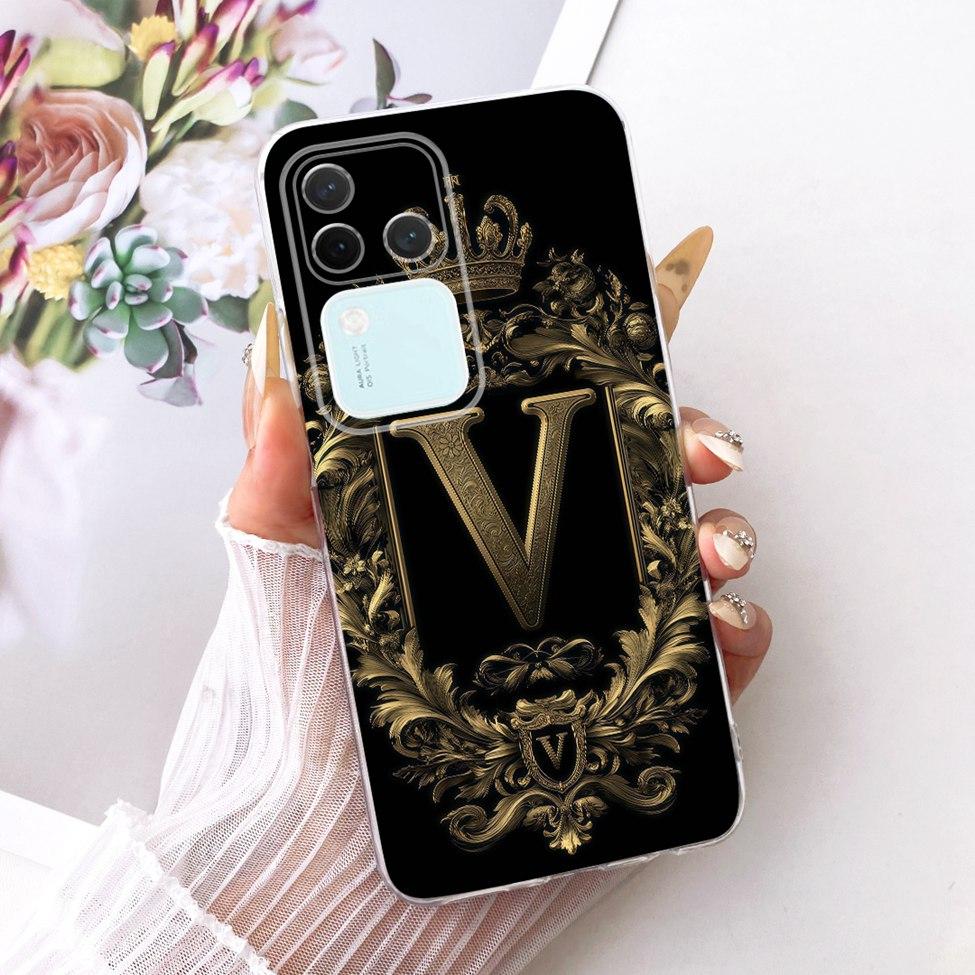 Чехол для Vivo S18Pro V2344A Чехол для Vivo S18 Pro Прозрачный Роскошная Корона Буквы от A до Z 2D Плоский Узор Мягкий Чехол