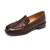 Krazing Pot Cow Skin Round Toe Size 42 Loafers Thick Med Heels Slip On Gladiator Brown Black Color Autumn Pumps