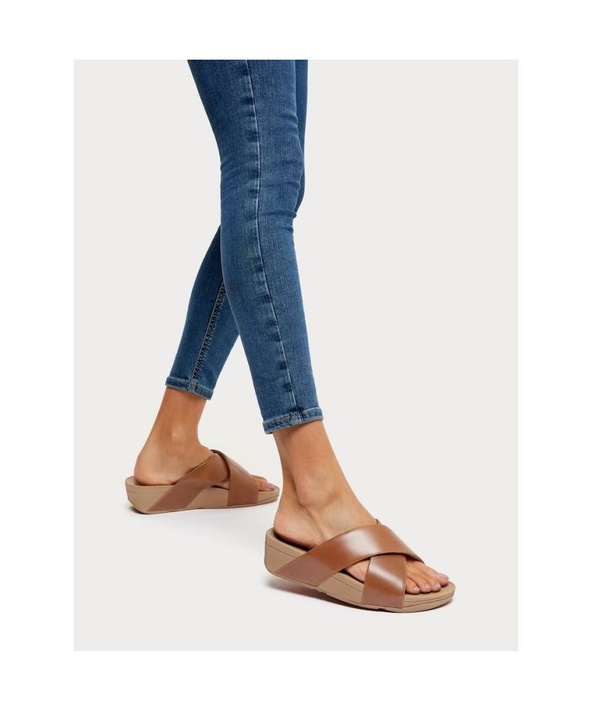 Fitflop [Fitflop][Официальный магазин Samsung C&T] Женские кожаные сандалии-шлепанцы Lulu Cross Slide Светло-загар (Ft64K2D16A)