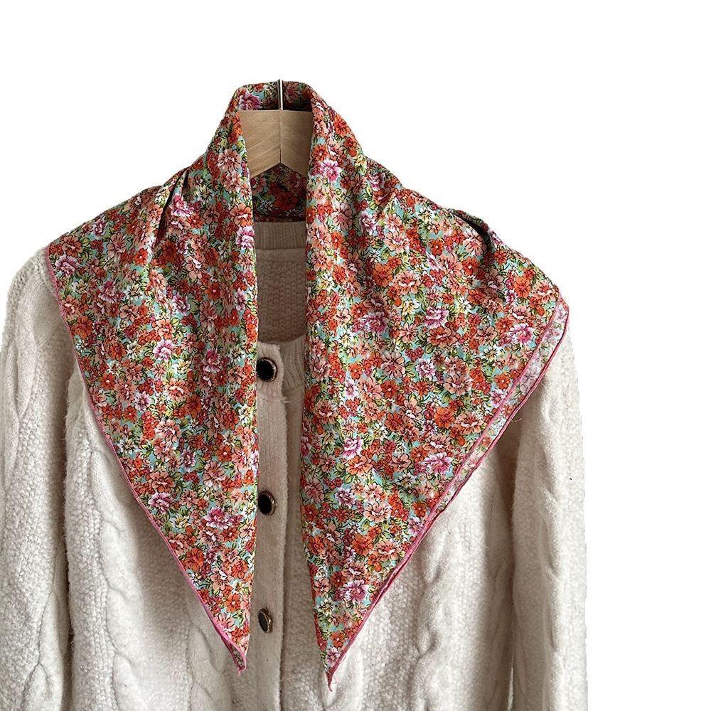 Flower Floral Print Silk Scarf Thin Square Handkerchief All-match Printed Scarves Beach