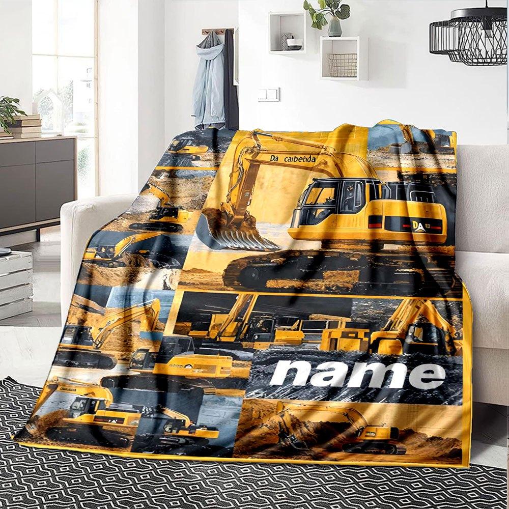 Excavator Collage Lightweight Personalized Blanket Customize Text Durable Comfort Great For Sofa Couch Office Bed Picnics All Season Use Versatile