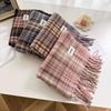 Women S Winter Plaid Scarf Faux Cashmere Warm Tassel Shawl Couple Style