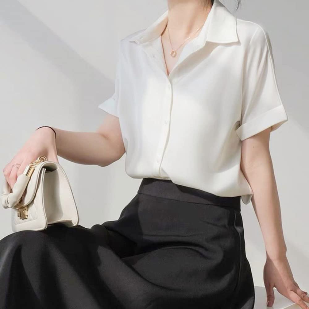 Блузка рубашка для коротких без формы свободная большая деловая работа очень 2L [ВЕСЕННИЙ СЕЗОН] женщины, топ, рукав, лето, повседневная, офис, глажка, сохранение,