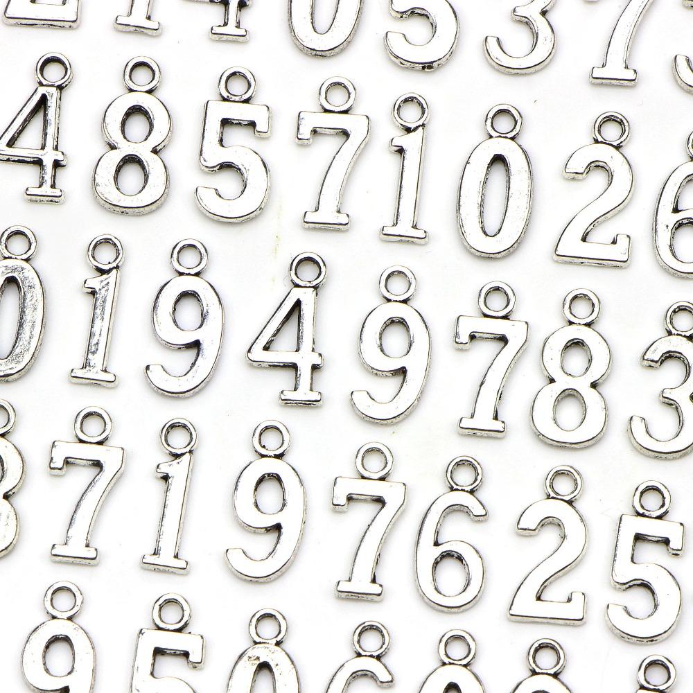 100pcs Alloy Numbers Charm Pendants Sliver Alloy Charms Pendants  for Jewelry Making
