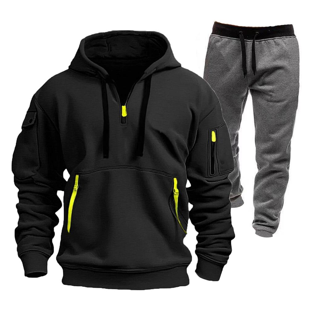 Men's Winter Fleece Multi-pocket Zipper Sweatshirt Suit Personalized Casual Hoodie Suit