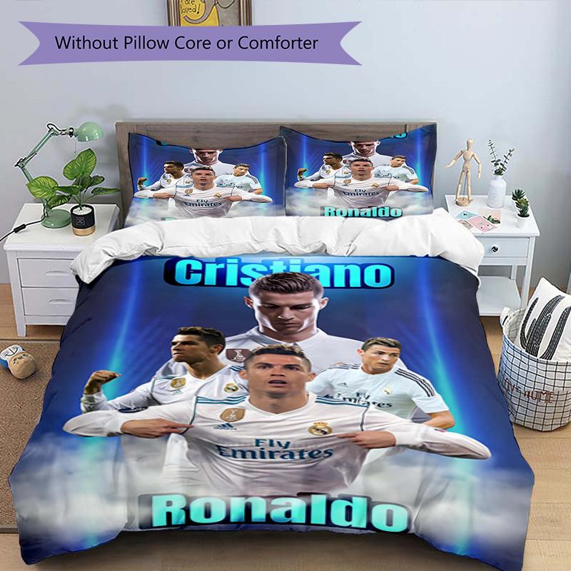 3pcs Soccer 7 (3) Design Cover Set - HD Printed Bedding with 1 Cover and 2 Pillowcases - Perfect for Home and Dorm Decor