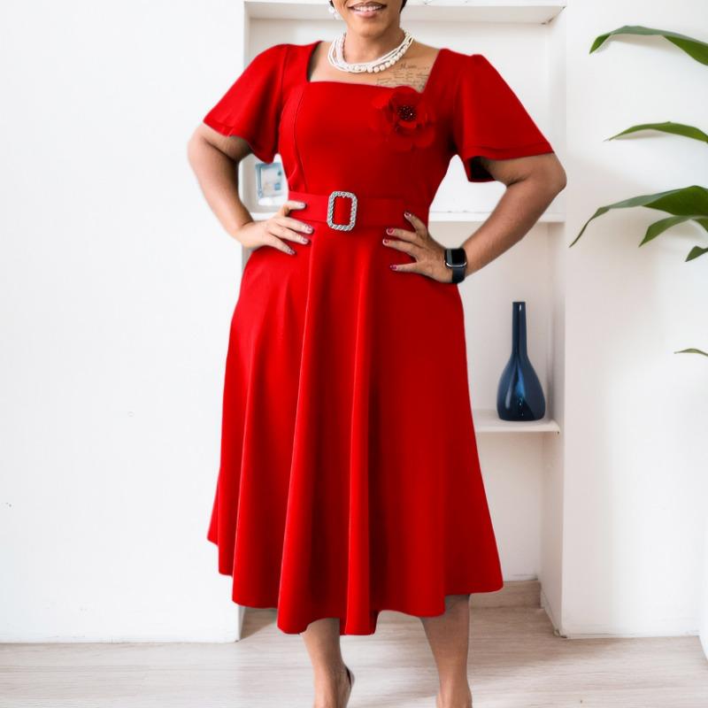 Женское летнее модное платье-халат с квадратным воротником и высокой талией