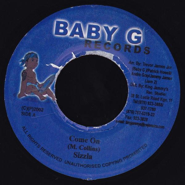 7-дюймовая пластинка SIZZLA - Come On NONE Записи Baby G 2002 Ямайка Регги, Ска и Даб Б/у
