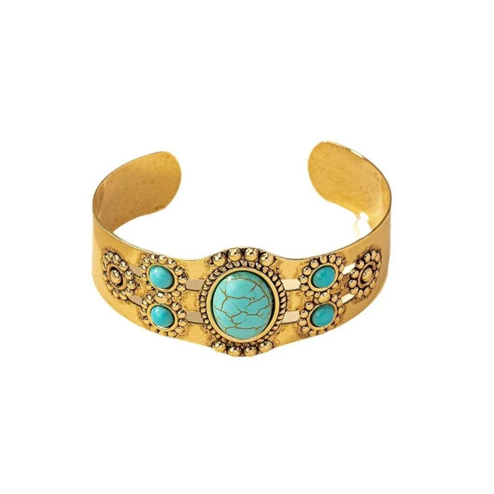 Inlaid Imitation Turquoise Bracelet Bohemian Style Open Cuff Bangle Fashion Turquoise Bangle Women