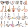 Sparkling Rose Gold Flower Squirrel Footprint Heart Original Charms Beads Copper For Pan Bracelet Jewellery