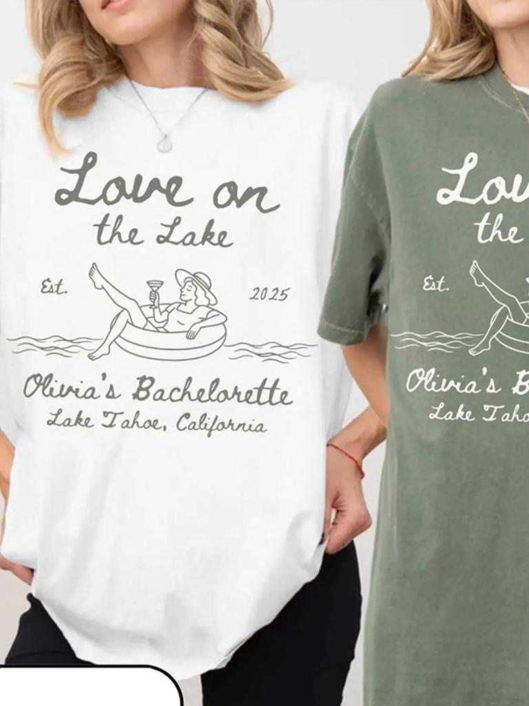 Love on the Lake Bachelorette Comfort Shirt Custom Camp Bach Party Hiking Bride TShirt Cotton Y2K Top Daily Trendy Streetwear
