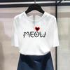 (Asian Size) Fashion Print Female Paw Love Cat Pet Dog Love Casual Women's Top Casual T Clothing Graphic Tee Short Sleeve T-shirt