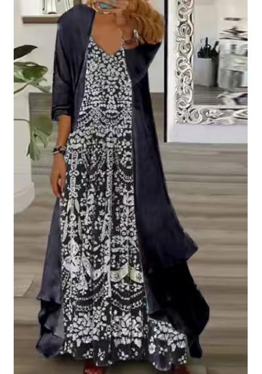 Летнее женское платье-сарафан с принтом для отпуска в индийском стиле, расклешенная юбка, комплект из двух предметов
