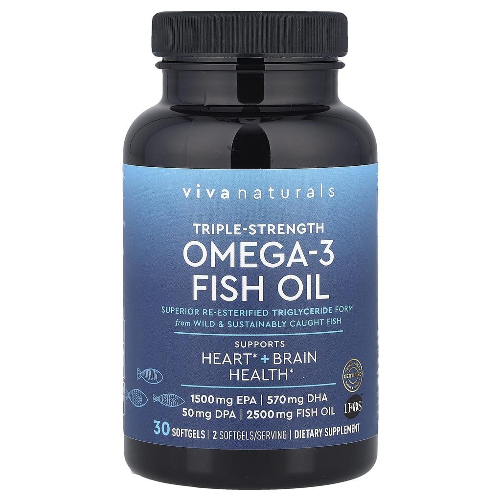 Omega-3 Fish Oil, Triple Strength, 2,500Mg, 30 Softgels (1,250Mg Per Softgel)