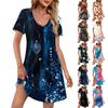 Women's Fashion Casual Printed With Pockets Bohemian Beach V-Neck Short Sleeve Dresses