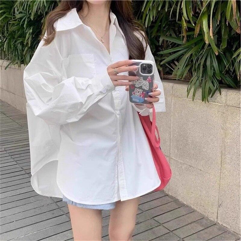 Korean Long Sleeve White Shirt Women Spring And Autumn Casual Loose Woman Blouse Office Lady 2023 Fashion Elegant Shirts 29288