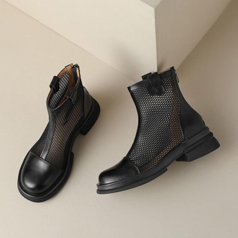 Женские летние сапоги, роскошные ботильоны для женщин, тренд 2024 года, удобные сетчатые сапоги из искусственной кожи для отдыха на открытом воздухе, модные сапоги на каблуке