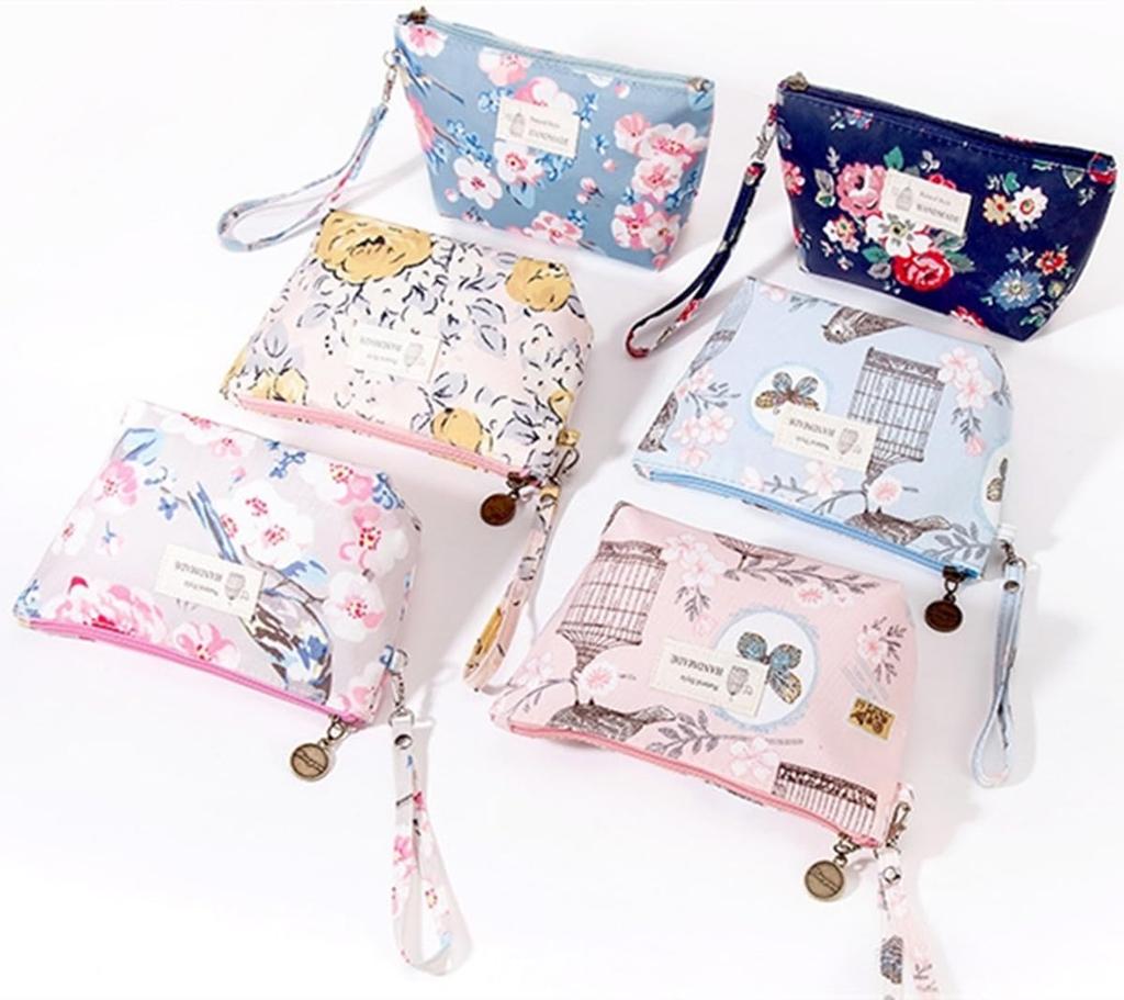 Tumecos Portable Toiletry Holds Coin Sanitary and Tissues Pink 2 Bag, Printed, Waterproof, Travel, Zippered, Multifunctional, Durable, Compact,