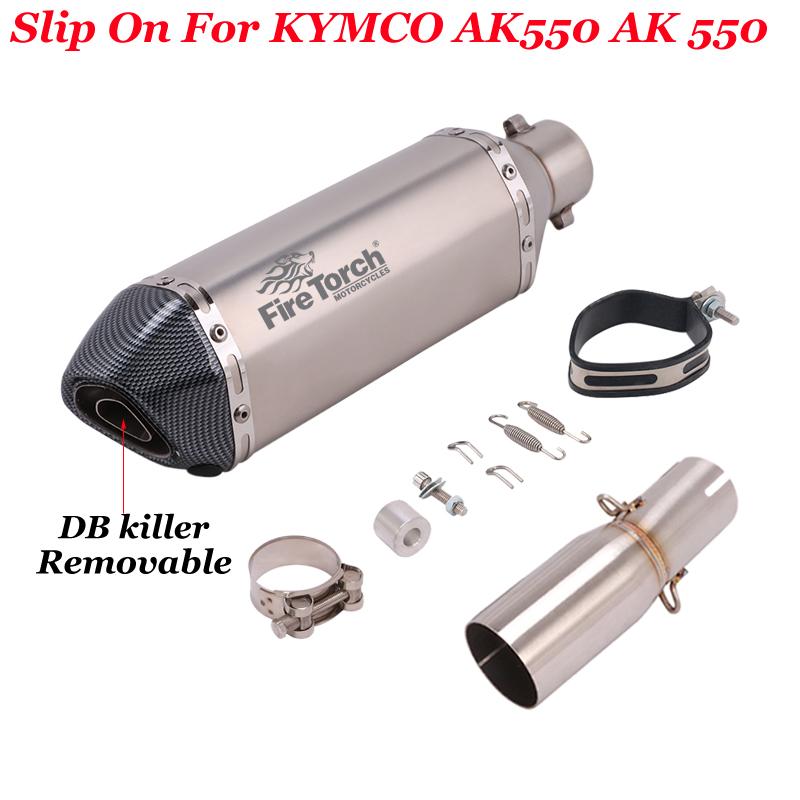 Slip On For KYMCO AK550 AK 550 Motorcycle Exhaust Systen Escape Mid Link Pipe Connecting 51mm Moto Muffler Removable DB Killer