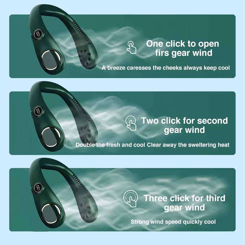 3000 мАч светодиодный портативный летний вентилятор с воздушным охлаждением, подвесной шейный вентилятор, безлопастный вентилятор для спорта на открытом воздухе, путешествий, носимых USB-вентиляторов с шейным ремешком, подвесные шейные вентиляторы