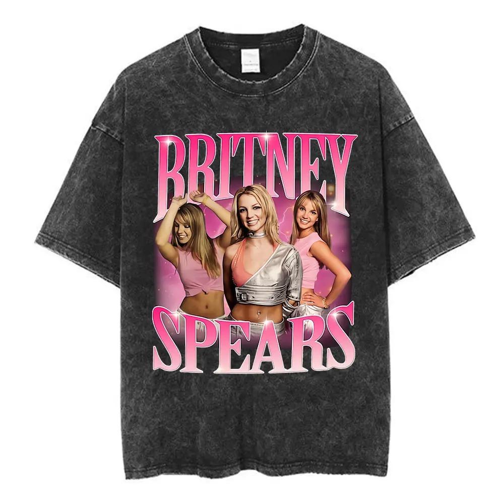Винтажная футболка с двойной печатью оверсайз Britney Spears 2000 Tour, Унисекс Y2K Поп-фанатская уличная футболка, Повседневная футболка с коротким рукавом, 100% хлопок