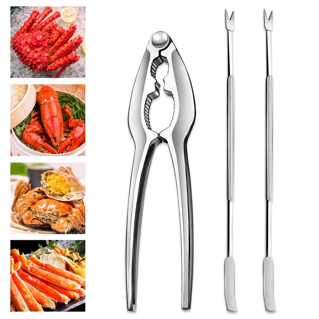 Stainless Steel Crab Leg Tools, including Lobster Cracker and Forks, Heavy Duty Shellfish Nut Cracker Set, Seafood Tools for King Crab Legs Shellfish