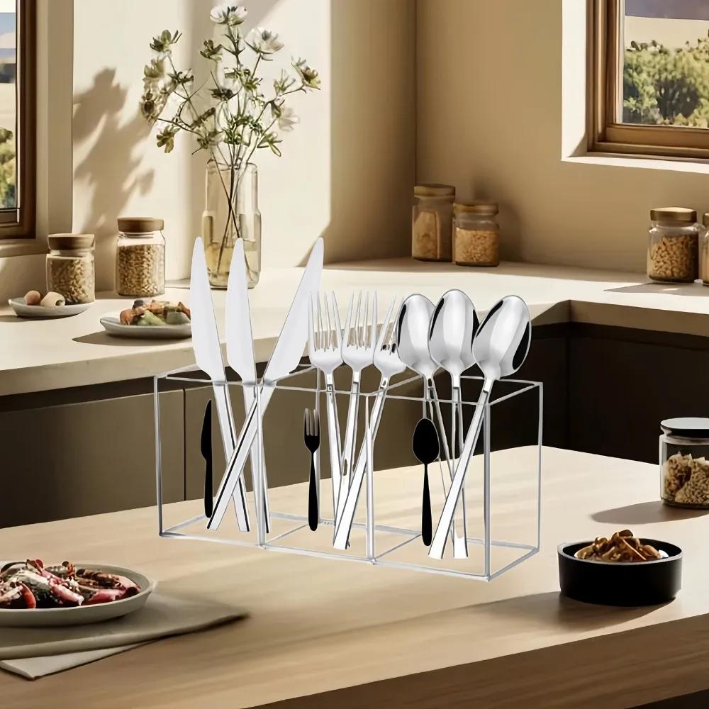 Пластиковый контейнер для хранения столовых приборов - Большой, Прочный органайзер для посуды для вилок, ножей, ложек, салфеток, Подставка для столовых приборов