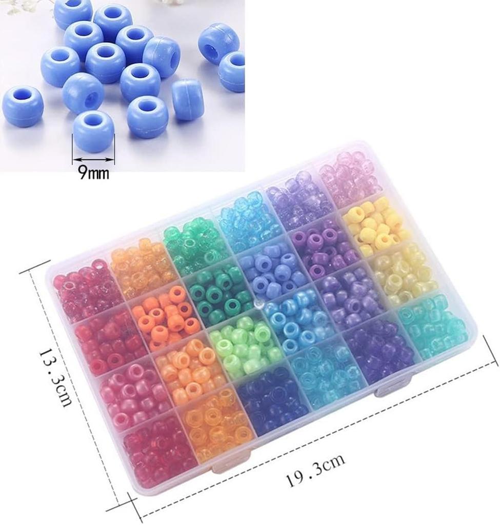 24 Colors Pony Beads BetterJonny Approximately 720 Pieces Alphabet Beads Acrylic Beads Barrel Beads Kit Colorful Bracelet String Necklace Earrings…