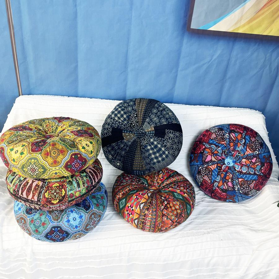 Богемная круглая подушка-пуф - форма тыквы для дивана, спинки или медитации.