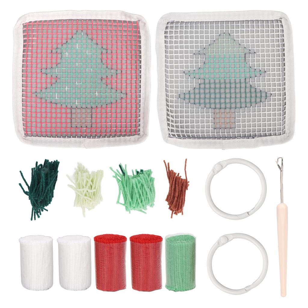 Latch Hook Kit Cute Christmas Tree Pattern DIY Crochet Cup Mat Soft Comfortable Colorful Latch Hook