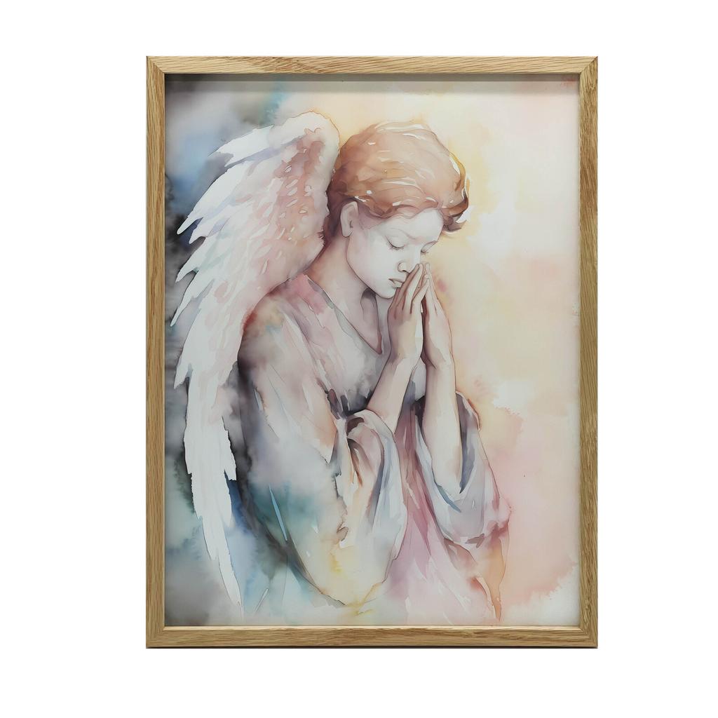 Modlący Się Anioł W Pastelowych Tonach Modlący Się Anioł W Pastelowych Tonach, 30X40 Cm, Rama Aluminiowa Złota, Papier Matowy 230 Gsm