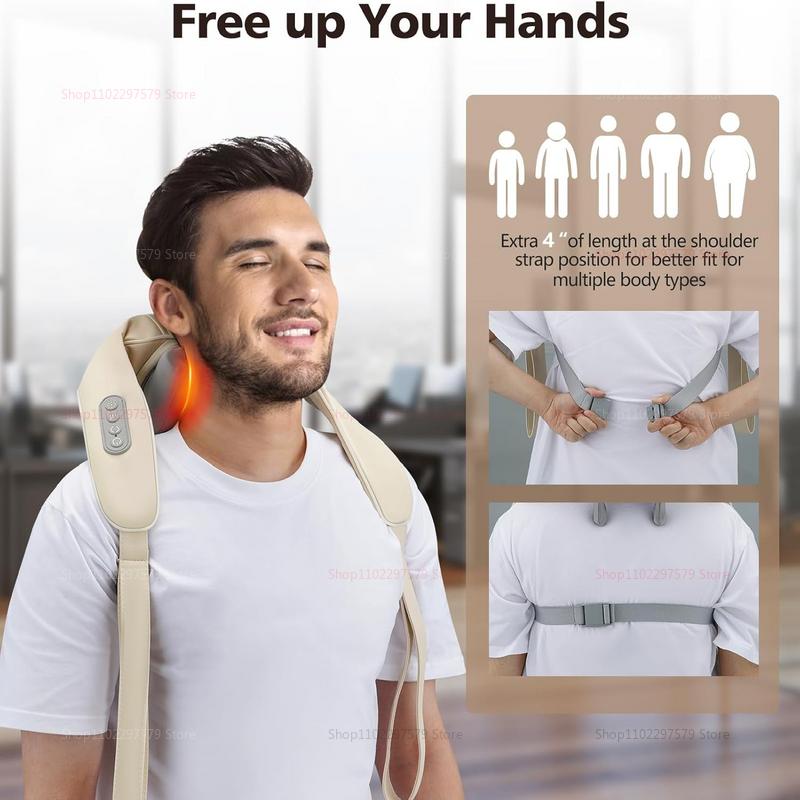 Массажер для шеи, Беспроводной Шиацу Массажер для плеч и спины с успокаивающим теплом, Электрический Глубокотканный, для шеи, талии, трапециевидных мышц, спины