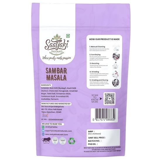 Saatyaki Naturals Kerala Sambar Masala - 200gm| Authentic Indian Spice Blend for Idli, Dosa, Sambar Rice & Daily Cooking| Homemade Style
